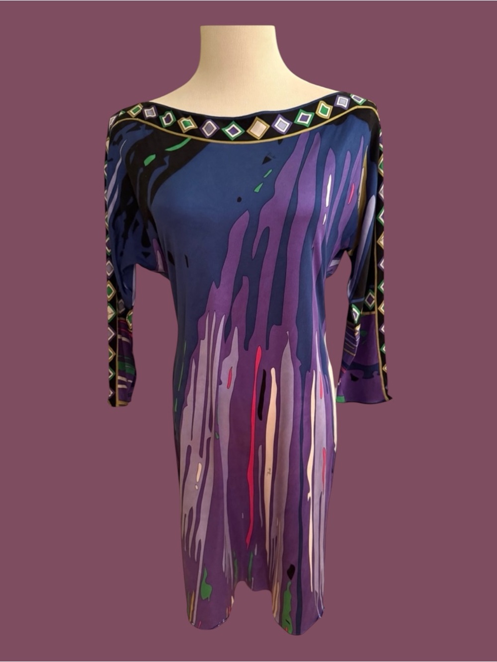 Emilio Pucci Purple Multicolor Abstract Silk Mini Dress
